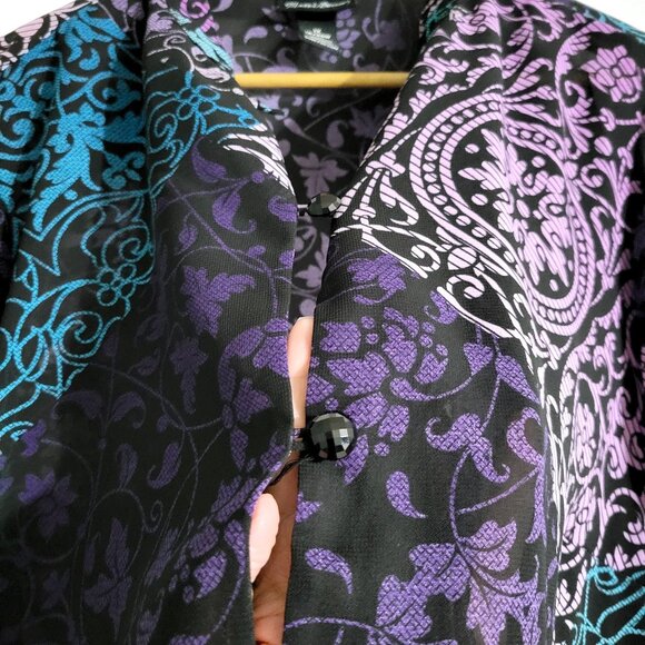 Maggie Barnes Womens Long Sleeve Toggle Button Tunic Size 1X Purple Floral Artsy - Picture 4 of 8